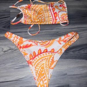 SHEIN Orange and White Bikini Set